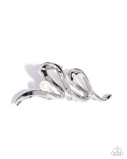 Melodic Monarch - White Pearl, Silver Claw Clip - Paparazzi Accessories