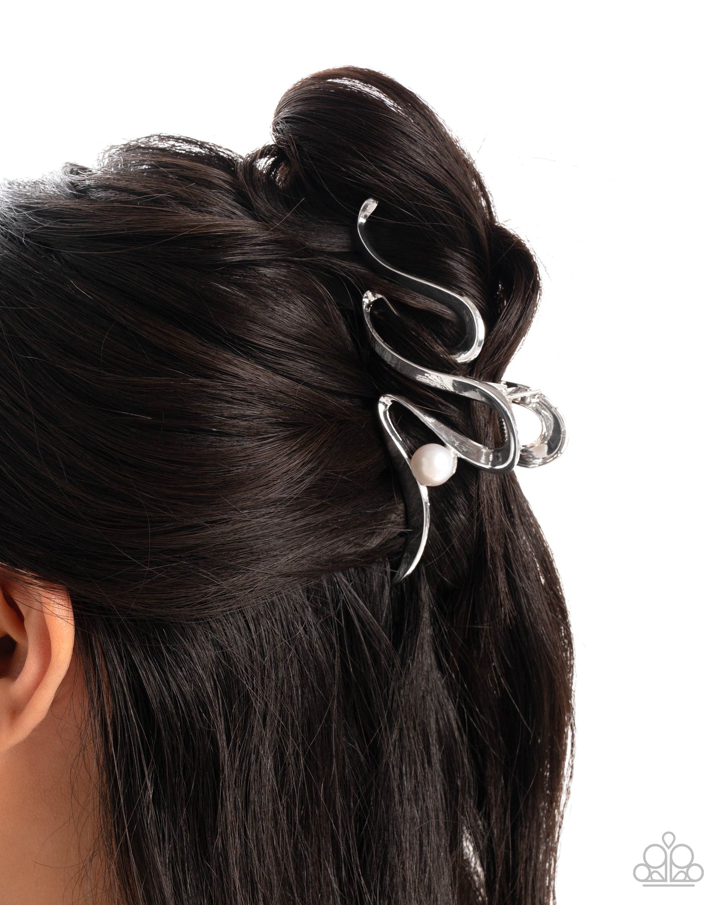 Melodic Monarch - White Pearl, Silver Claw Clip - Paparazzi Accessories