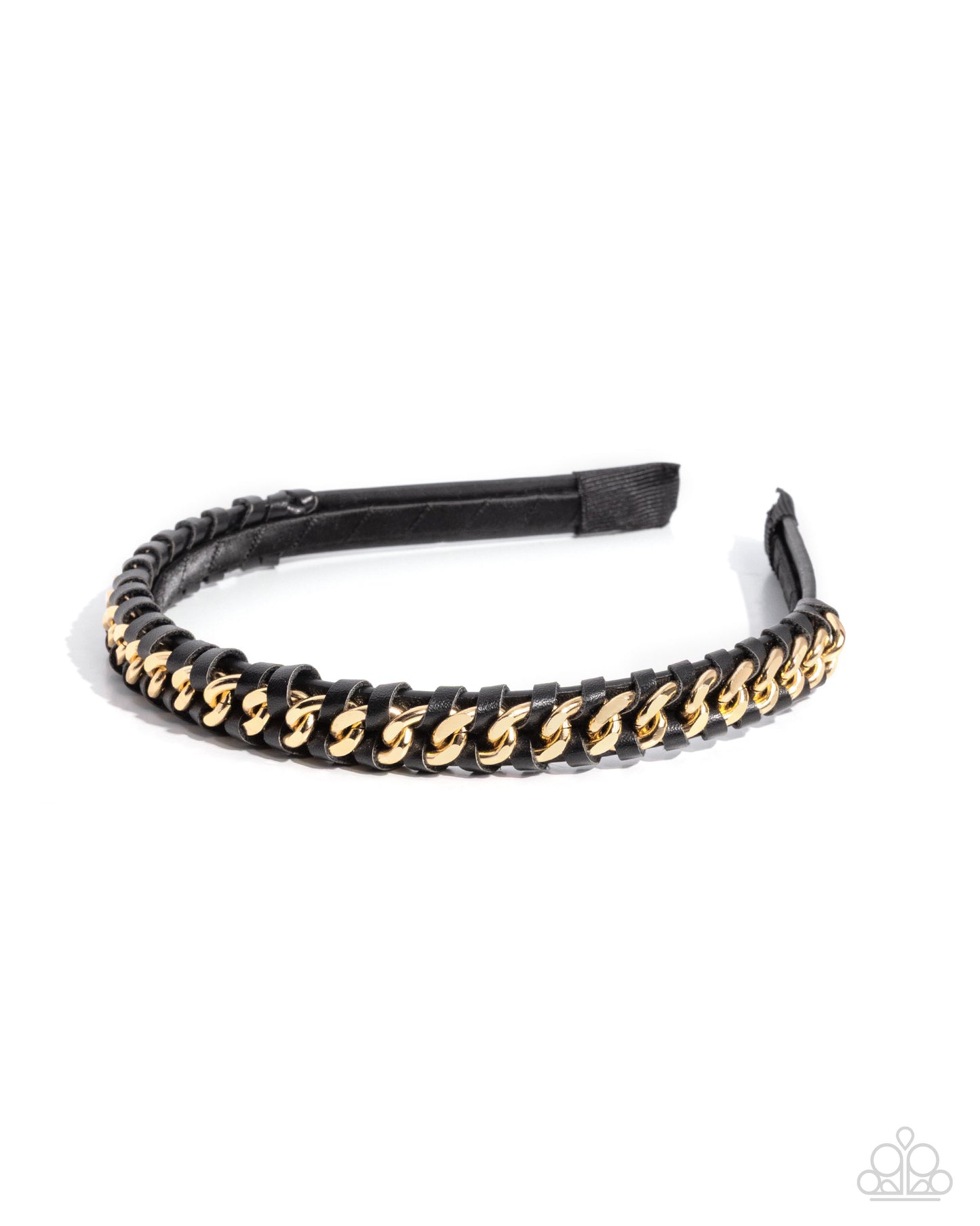 Woven Welding - Black Leather Gold Chain Headband - Paparazzi Accessories