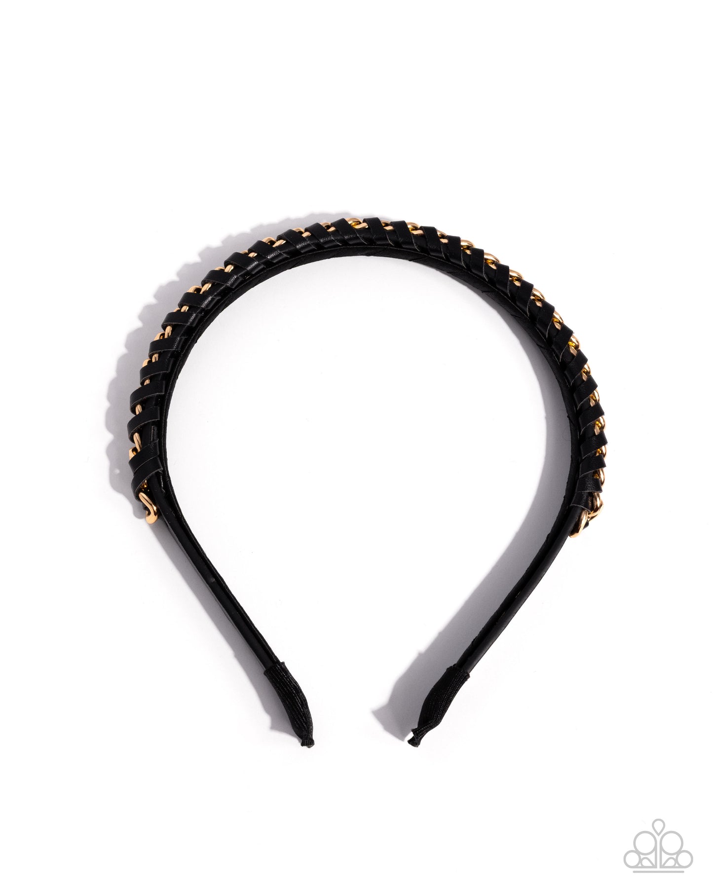 Woven Welding - Black Leather Gold Chain Headband - Paparazzi Accessories