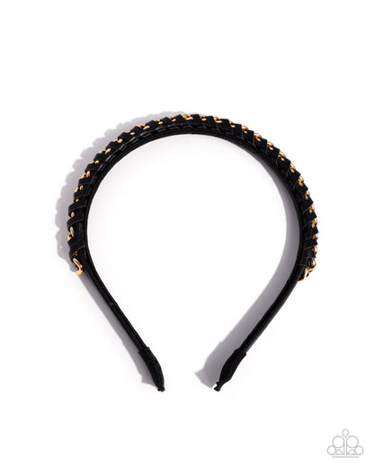 Woven Welding - Black Leather Gold Chain Headband - Paparazzi Accessories