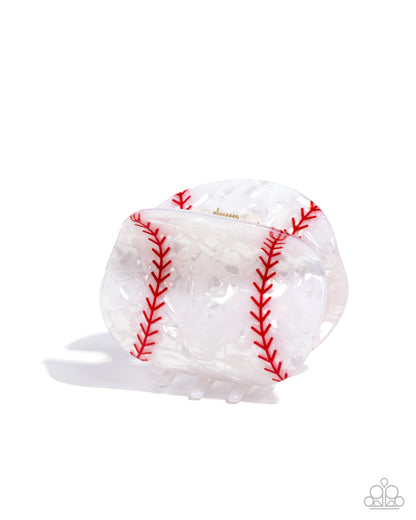 Baseball Babe - White Acrylic Baseball Hair Clip - Paparazzi Accessories