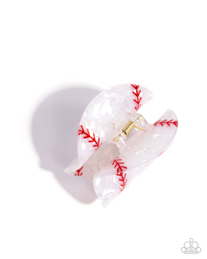 Baseball Babe - White Acrylic Baseball Hair Clip - Paparazzi Accessories
