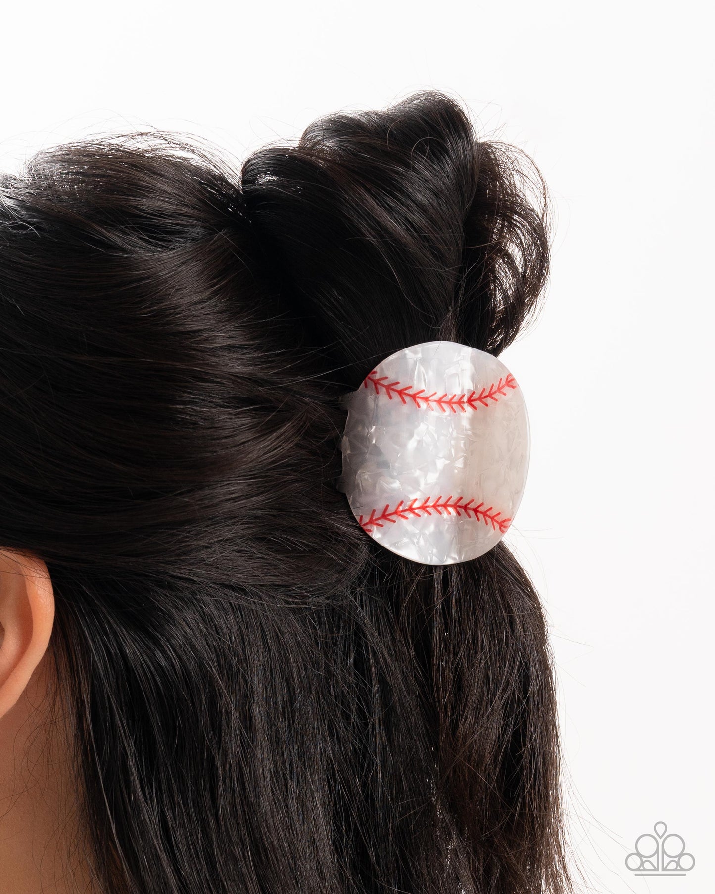 Baseball Babe - White Acrylic Baseball Hair Clip - Paparazzi Accessories
