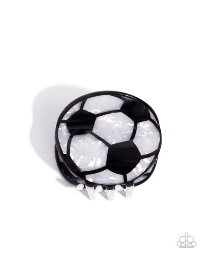 Soccer Shimmer - Black & White Acrylic Soccer Ball Claw Clip - Paparazzi Accessories