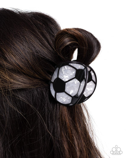Soccer Shimmer - Black & White Acrylic Soccer Ball Claw Clip - Paparazzi Accessories