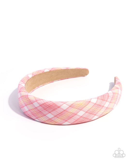 Adorably Academic - Pink, White, Yellow Plaid Fabric Headband - Paparazzi Accessories