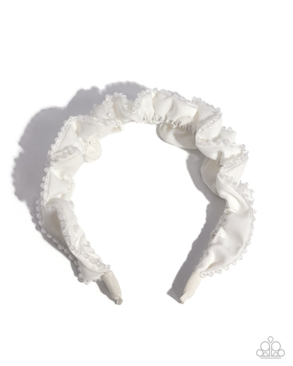 Beaded Broadcast - White Ribbon Faceted Crystal Lined Headband - Paparazzi Accessories