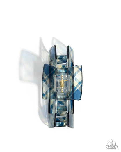 Prized Plaid - Blue Plaid Claw Clip - Paparazzi Accessories