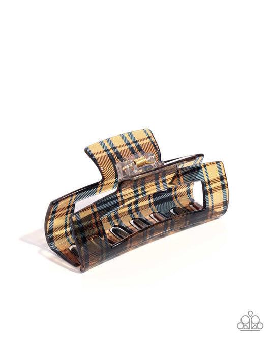 Prized Plaid - Brown Patterned Acrylic Claw Clip - Paparazzi Accessories