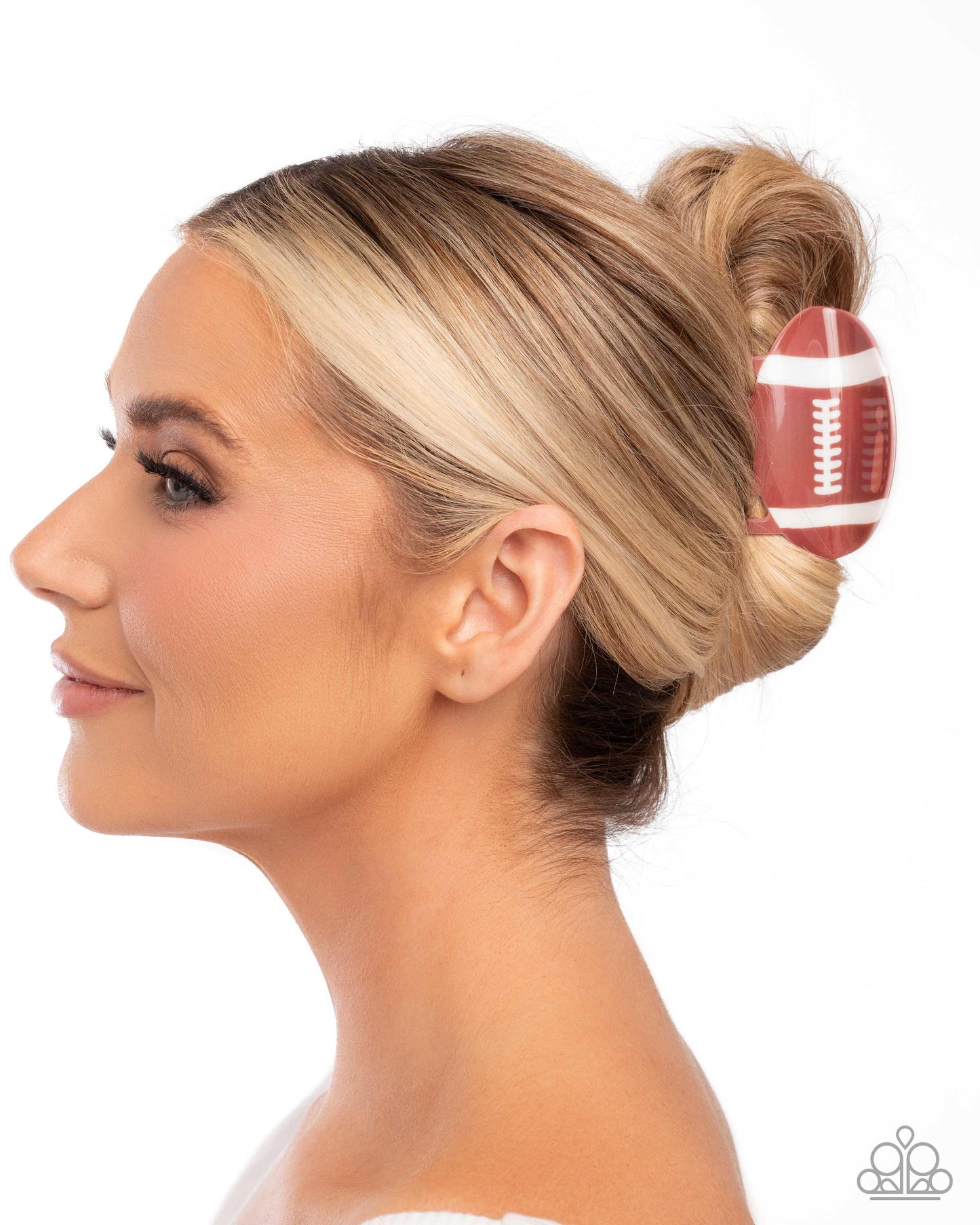 Touchdown Tale - Brown & White Acrylic Football Claw Clip - Paparazzi Accessories