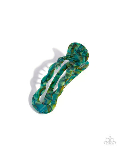 Jovial Jellyfish - Green Marbled Acrylic Claw Clip - Paparazzi Accessories