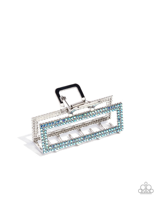 A Glittery Example - Blue Iridescent Rhinestone Silver Claw Clip - Paparazzi Accessories