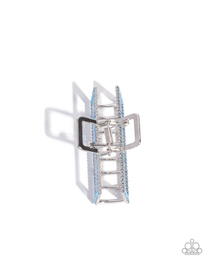 A Glittery Example - Blue Iridescent Rhinestone Silver Claw Clip - Paparazzi Accessories