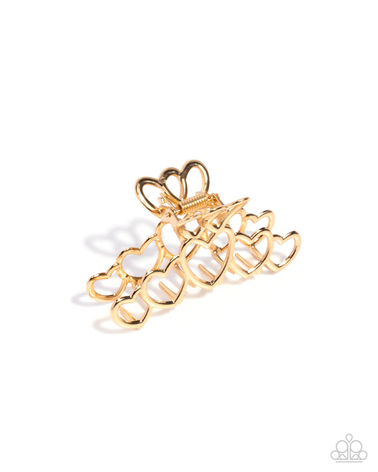 You're Still The One - Gold Metallic Heart Claw Clip - Paparazzi Accessories