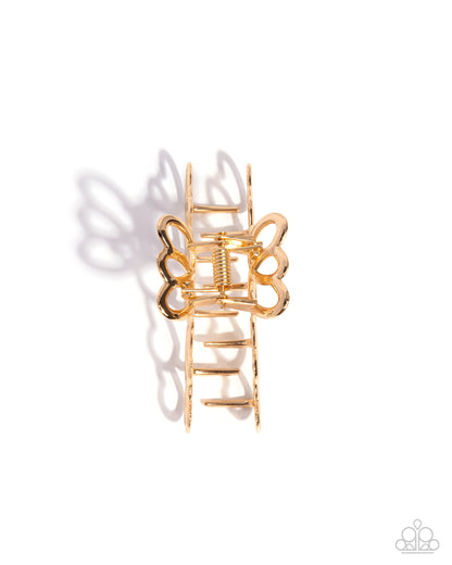 You're Still The One - Gold Metallic Heart Claw Clip - Paparazzi Accessories