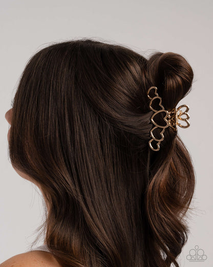 You're Still The One - Gold Metallic Heart Claw Clip - Paparazzi Accessories