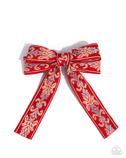 Printed Parlor - Red Ribbon Bow Hair Clip - Paparazzi Accessories