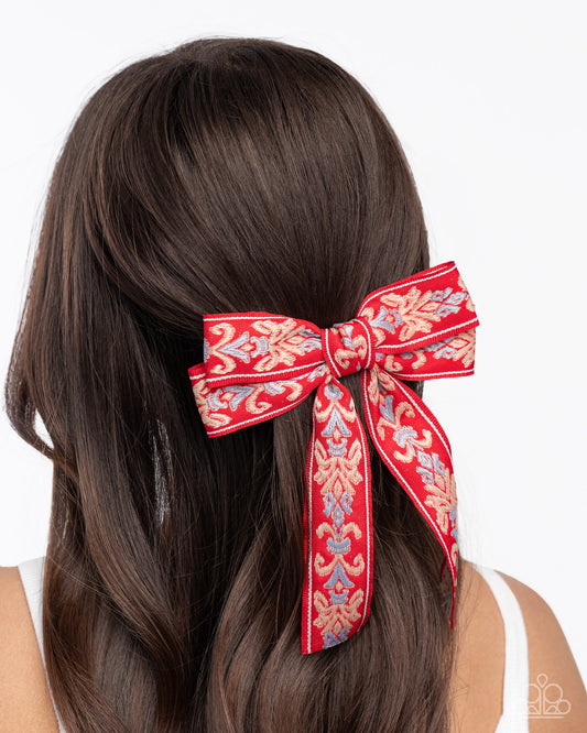 Printed Parlor - Red Ribbon Bow Hair Clip - Paparazzi Accessories