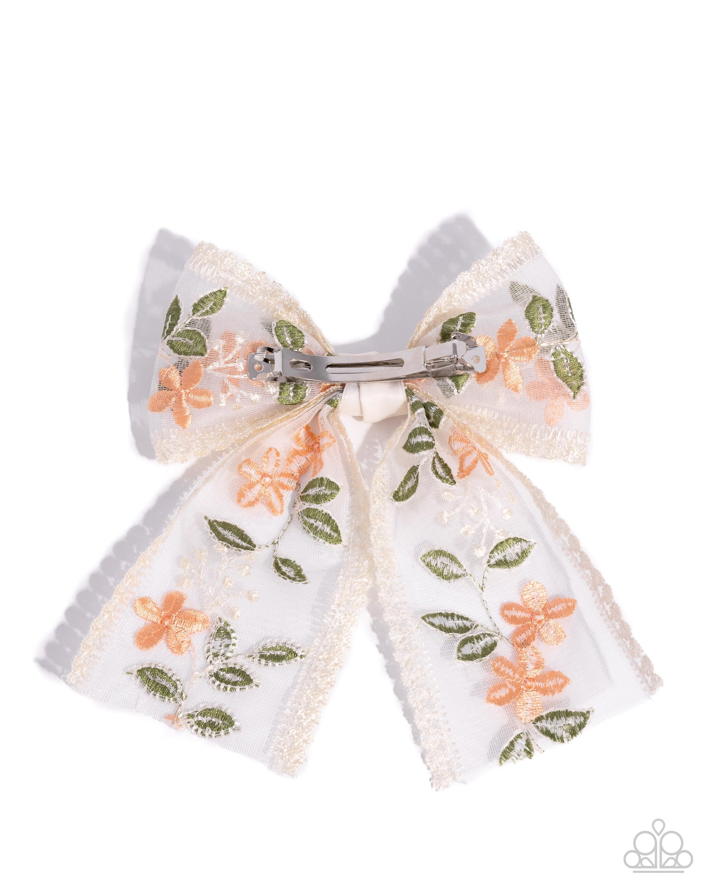 Garden Guardian - Orange Embroidered Lace Bow Hair Clip - Paparazzi Accessories