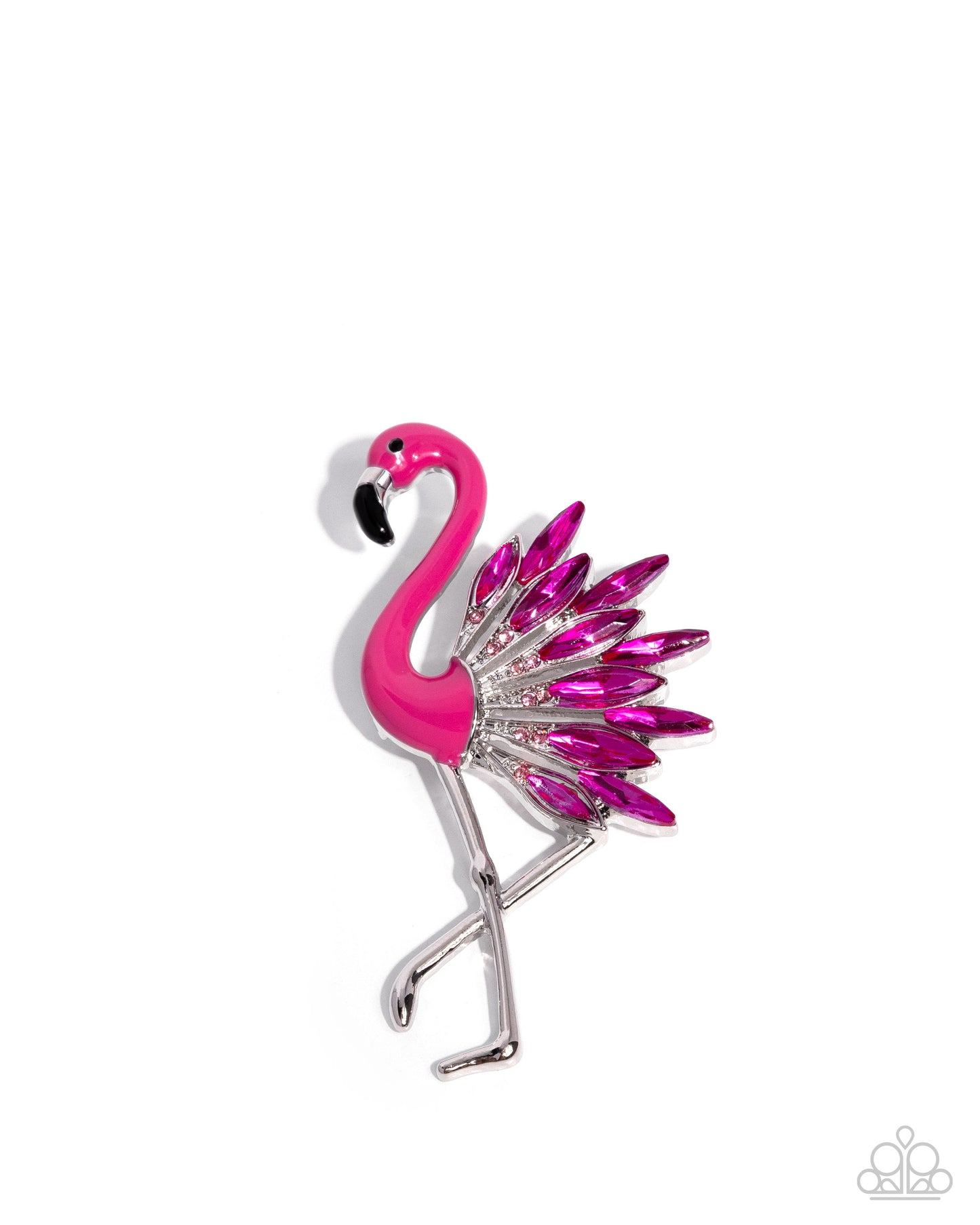 Frenetic Flamingo - Pink Enamel & Rhinestone Silver Brooch - Paparazzi Accessories