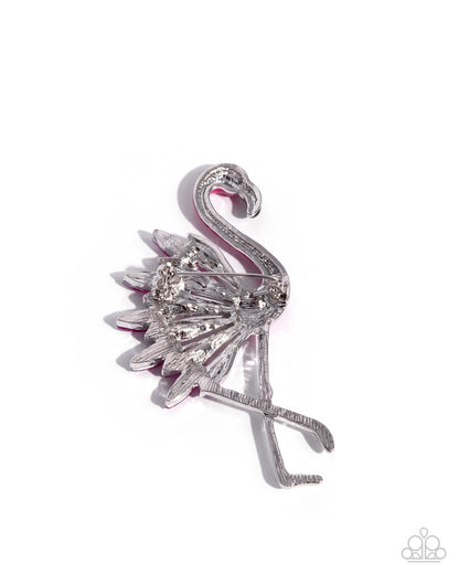 Frenetic Flamingo - Pink Enamel & Rhinestone Silver Brooch - Paparazzi Accessories