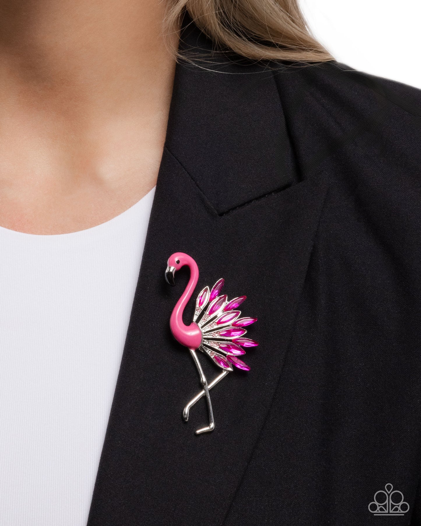 Frenetic Flamingo - Pink Enamel & Rhinestone Silver Brooch - Paparazzi Accessories