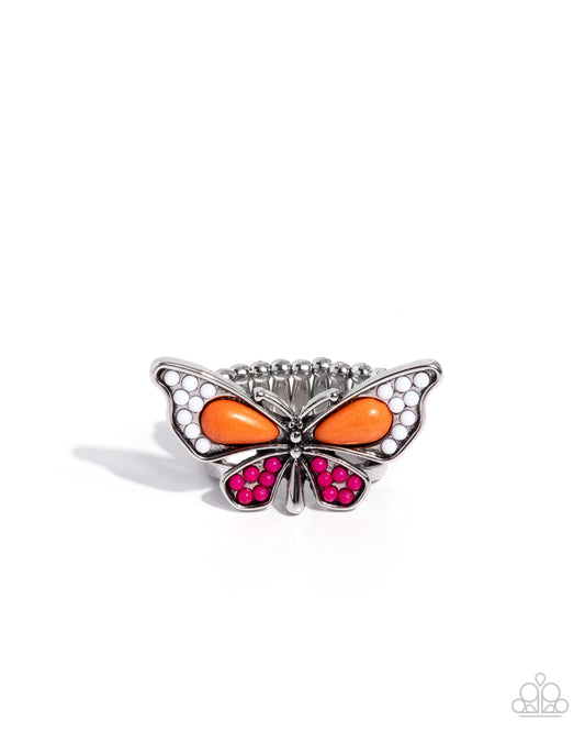 Aerial Acceleration - Orange Stone Butterfly Ring - Paparazzi Accessories