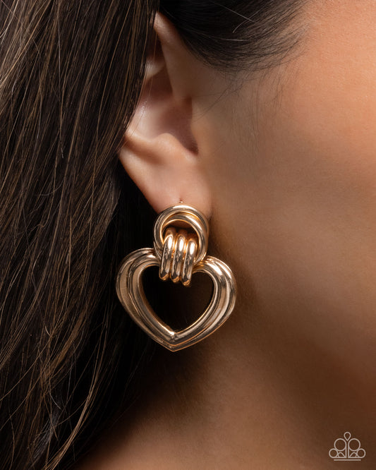 Constant Calm - Gold Heart Post Back Earrings - Paparazzi Accessories