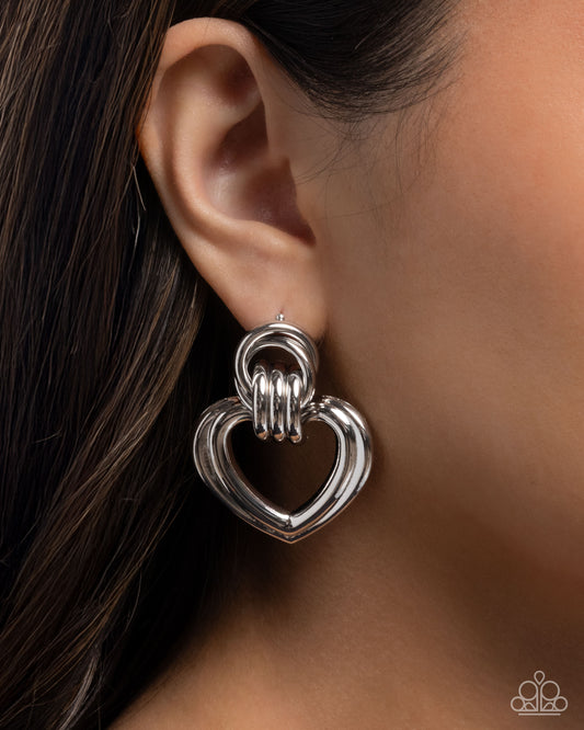 Constant Calm - Silver Heart Post back Earrings - Paparazzi Accessories