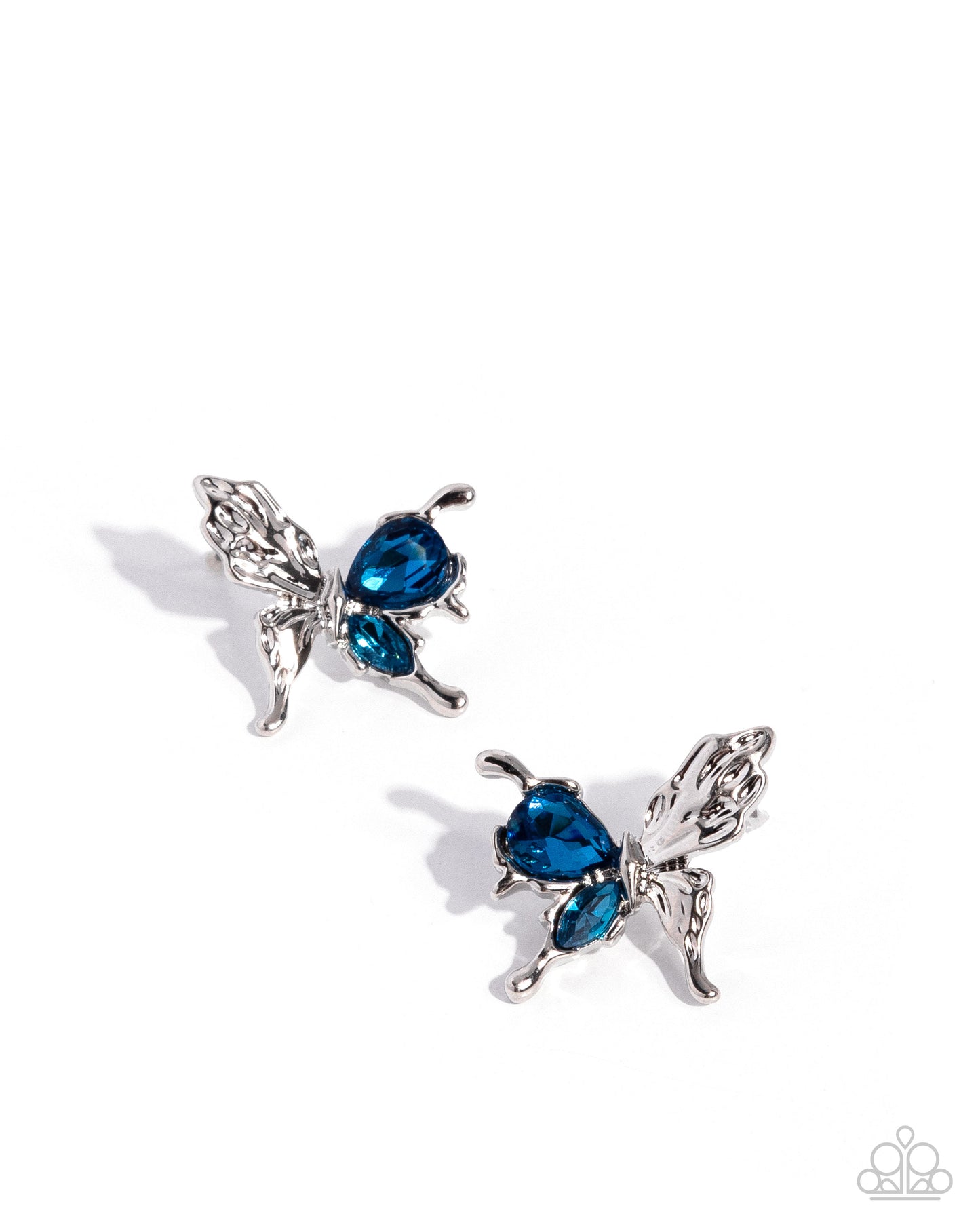 Metamorphosis Moment - Blue Rhinestone Silver Butterfly Post Earrings - Paparazzi Accessories
