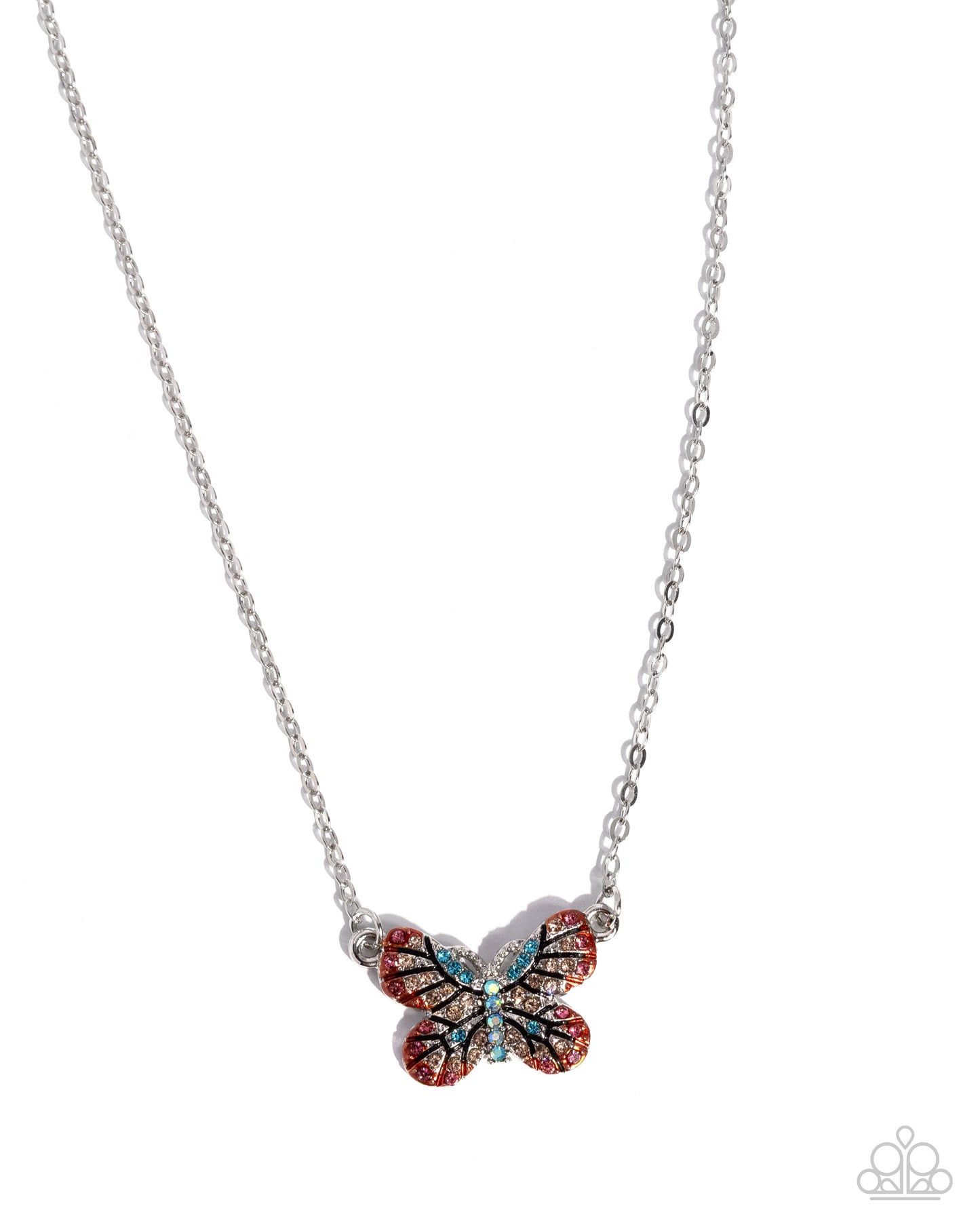 Gliding Glam - Orange Rhinestone Butterfly Necklace - Paparazzi Accessories