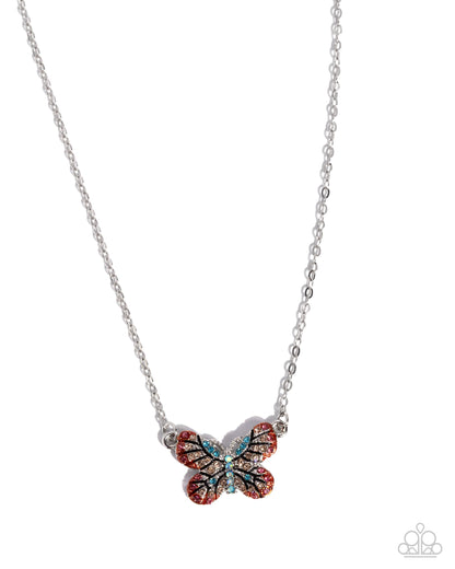 Gliding Glam - Orange Rhinestone Butterfly Necklace - Paparazzi Accessories