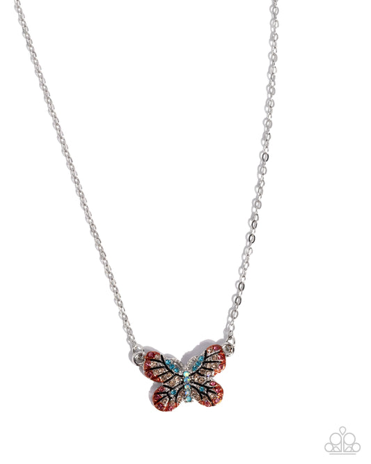 Gliding Glam - Orange Rhinestone Butterfly Necklace - Paparazzi Accessories