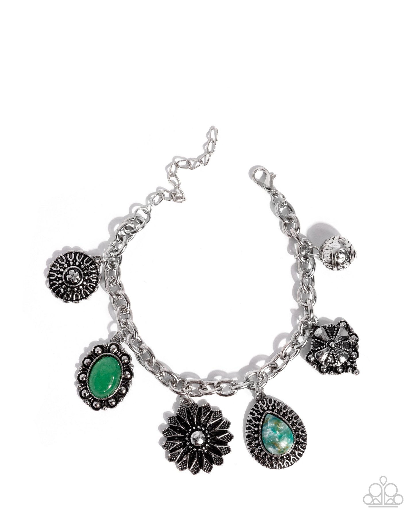Select Stones - Green Stone Silver Charm Clasp Bracelet - Paparazzi Accessories