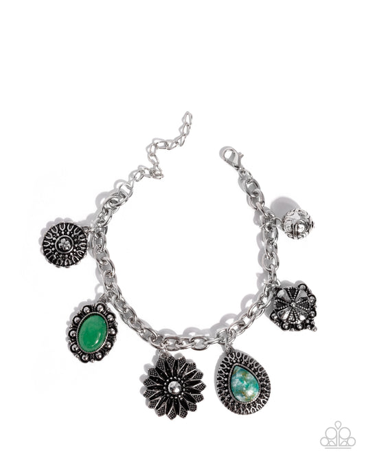 Select Stones - Green Stone Silver Charm Clasp Bracelet - Paparazzi Accessories