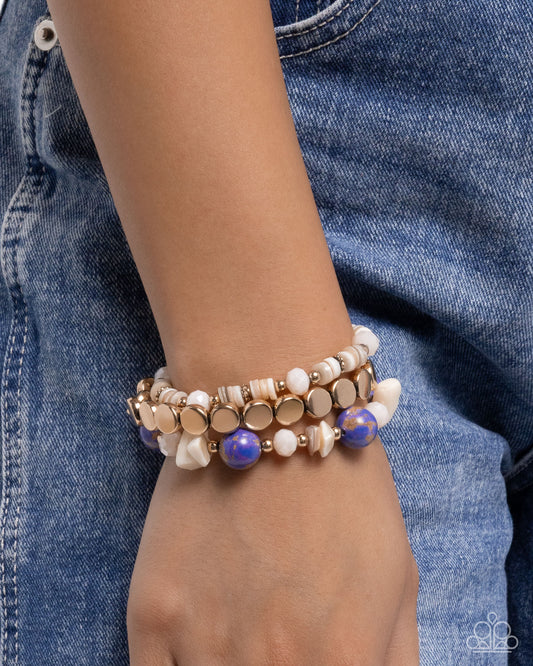 Earthy Entertainer - Purple Stone Beads Gold Stretchy Bracelets - Paparazzi Accessories