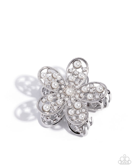 Luminescent Landscape - White Pearl, Silver Claw Clip - Paparazzi Accessories
