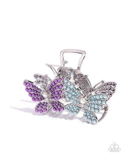 Perfect Pairing - Multi Pearl, Silver Butterfly Claw Hair Clip - Paparazzi Accessories