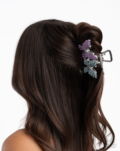 Perfect Pairing - Multi Pearl, Silver Butterfly Claw Hair Clip - Paparazzi Accessories