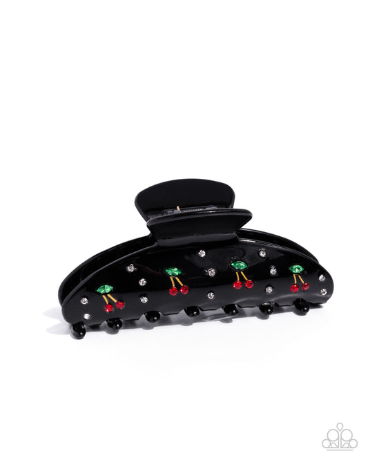 Cherry Pie - Black Acrylic, Red Rhinestone Cherry Claw Clip - Paparazzi Accessories