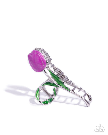 Floriculture Fever - Purple & Green Enamel Tulip Claw Clip - Paparazzi Accessories