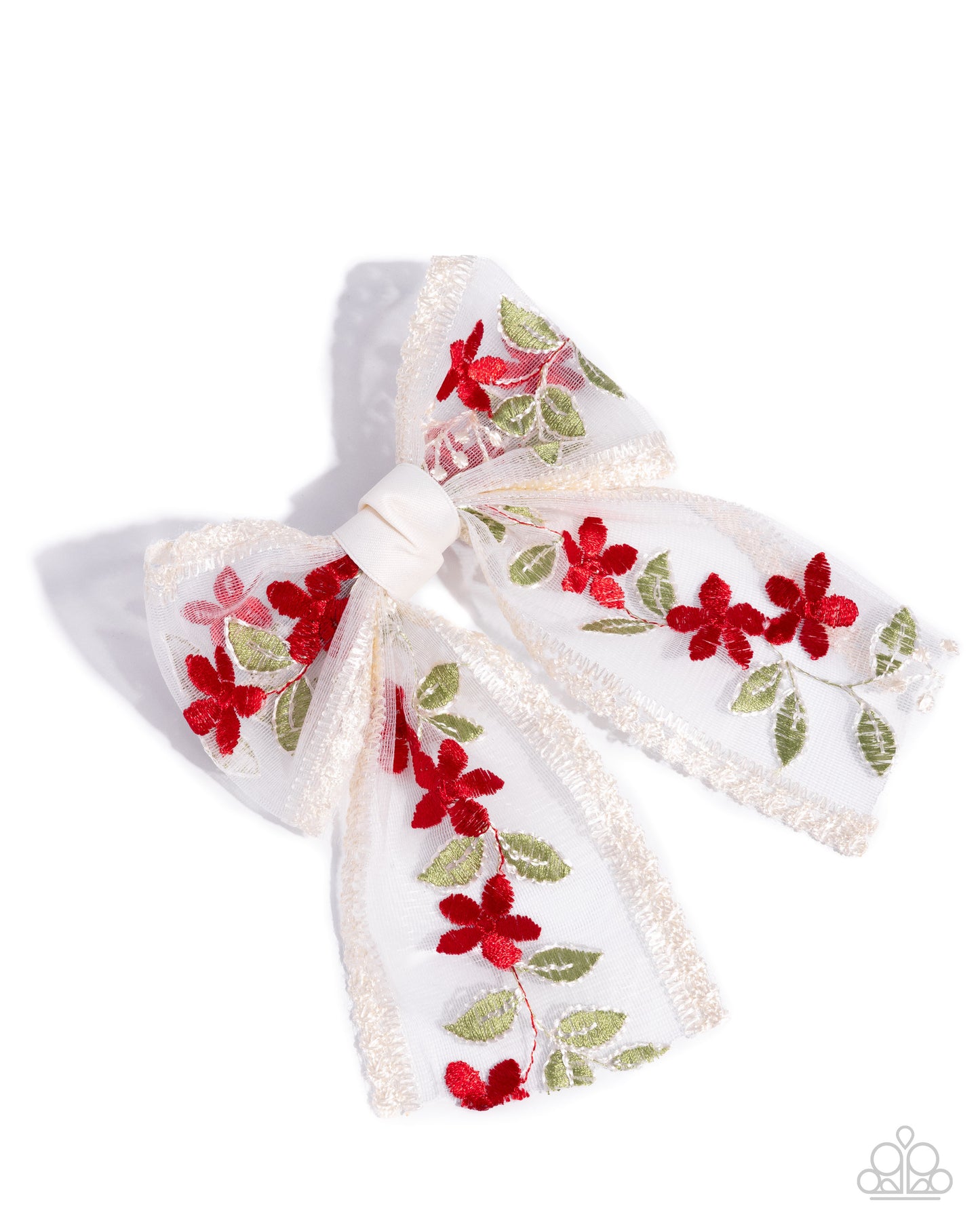 Garden Guardian - Red Green Lacey Hair Bow Clip - Paparazzi Accessories