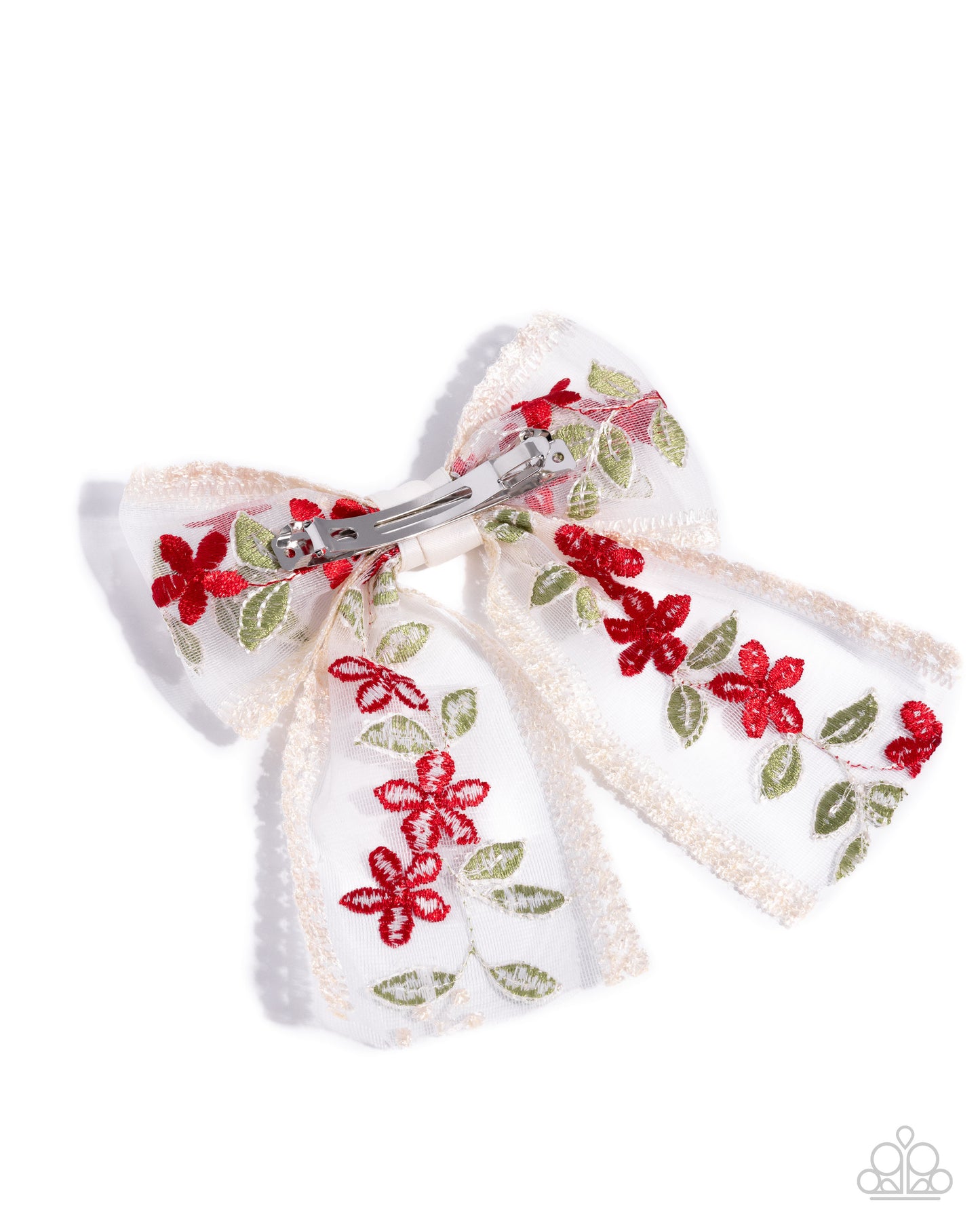 Garden Guardian - Red Green Lacey Hair Bow Clip - Paparazzi Accessories