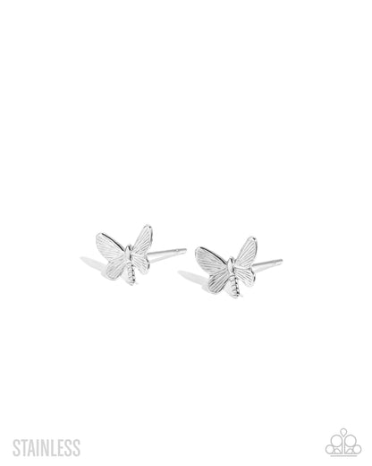 Whimsical Willpower - Silver - Stainless Steel Dragonfly Post Earrings - Paparazzi Accessories