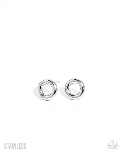 Round Table Radiance - Silver Stainless Steel Post Back Earrings - Paparazzi Accessories