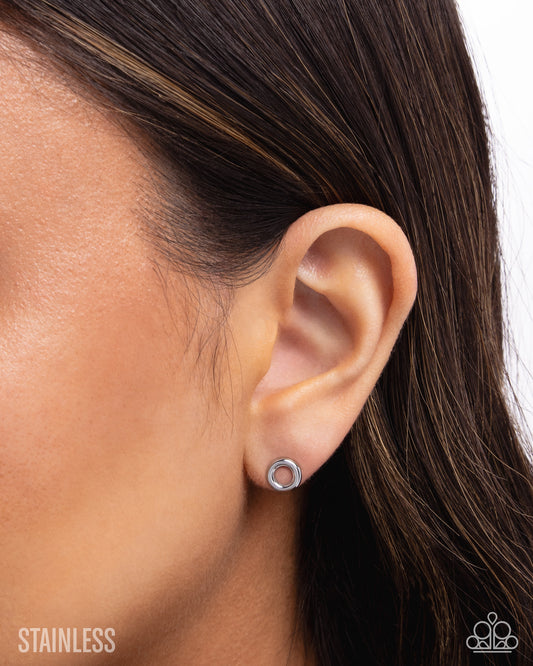 Round Table Radiance - Silver Stainless Steel Post Back Earrings - Paparazzi Accessories