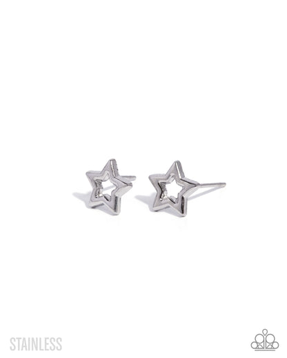 Stellar Solo - Silver Stainless Steel Star, Postback Earrings - Paparazzi Accessories