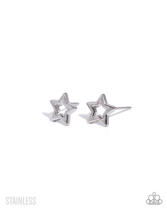 Stellar Solo - Silver Stainless Steel Star, Postback Earrings - Paparazzi Accessories