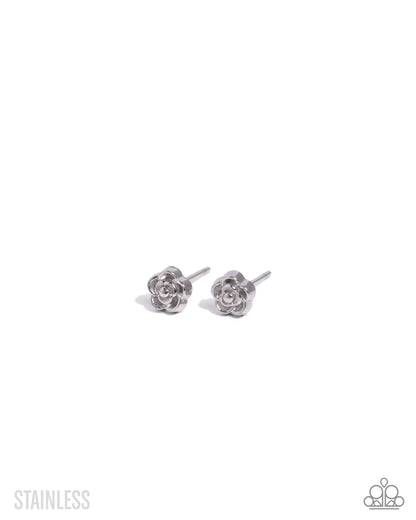 Rose Recognition - Silver - Stainless Steel Post Back Earrings - Paparazzi Accessories